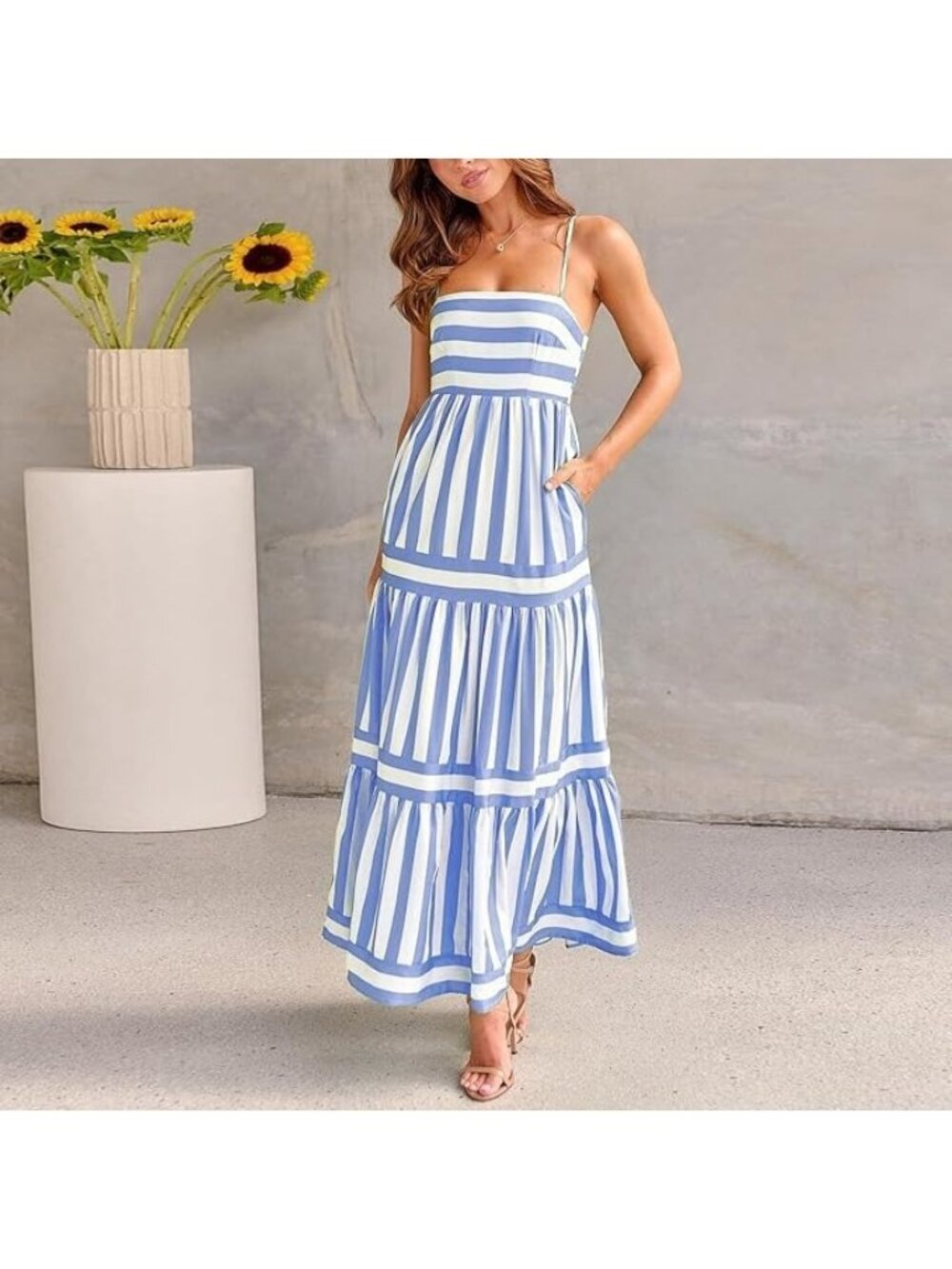 Women Tie Shoulder Graphic Boho Maxi Dress Sleeveless Flowy ALine Dress Sundress